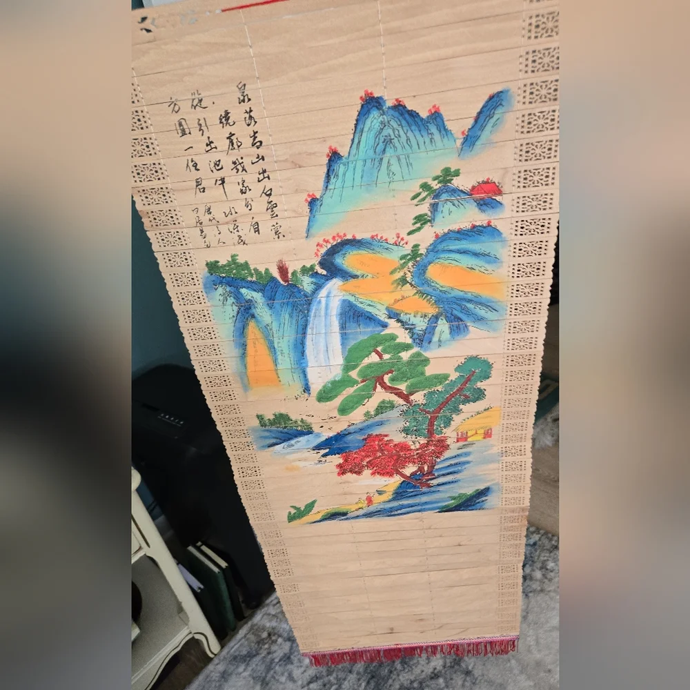 Vintage Double-Sided Bamboo Scroll Wall Hanging